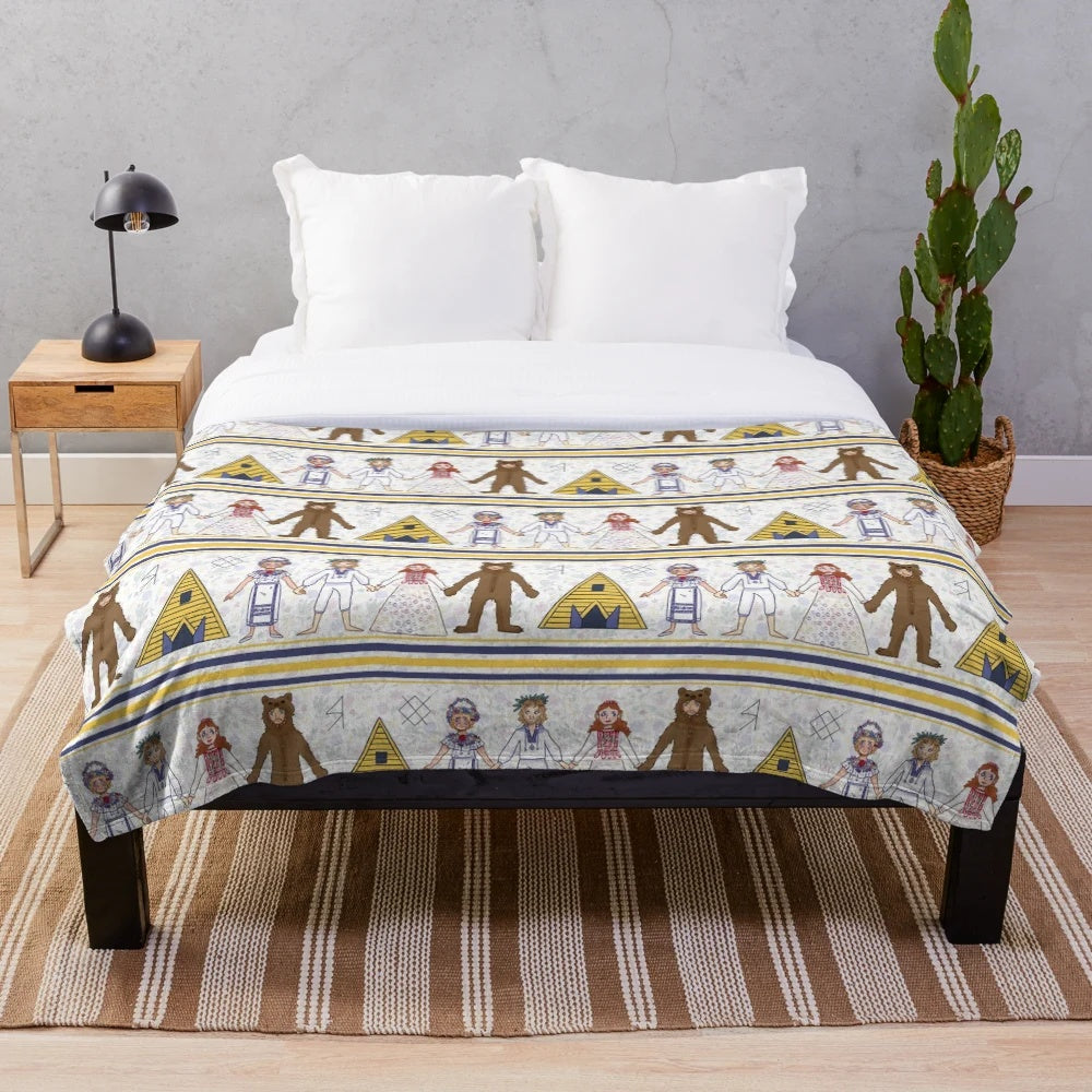 Midsommar-inspired plush blanket with a floral pattern