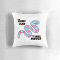 Illustration of "The Windy Man" and "The Long Mover" from the cult British comedy series "The Mighty Boosh", featuring fan art on a decorative pillow.