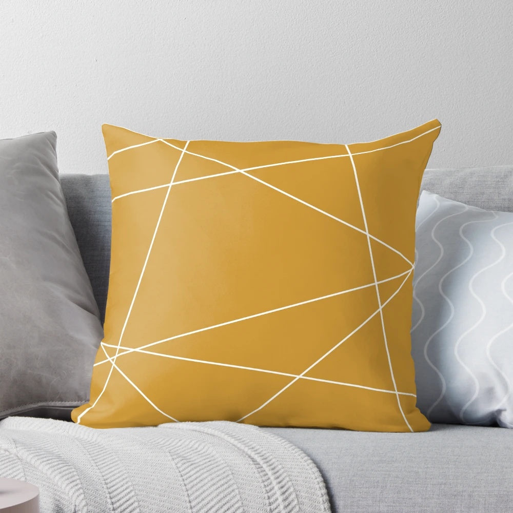 Minimalist geometric abstract pattern pillow in mustard gold and white color