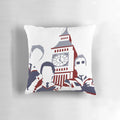 Mod-inspired pop art pillow featuring a vibrant, retro-style design