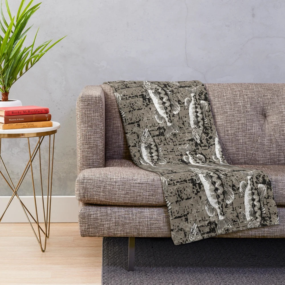 Monochromatic largemouth bass camo pattern plush blanket