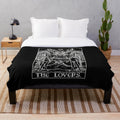 Monochrome Tarot The Lovers Plush Blanket featuring gothic, witchy design