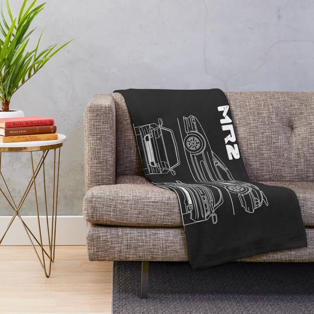 MR2 inspired plush blanket with blueprint design