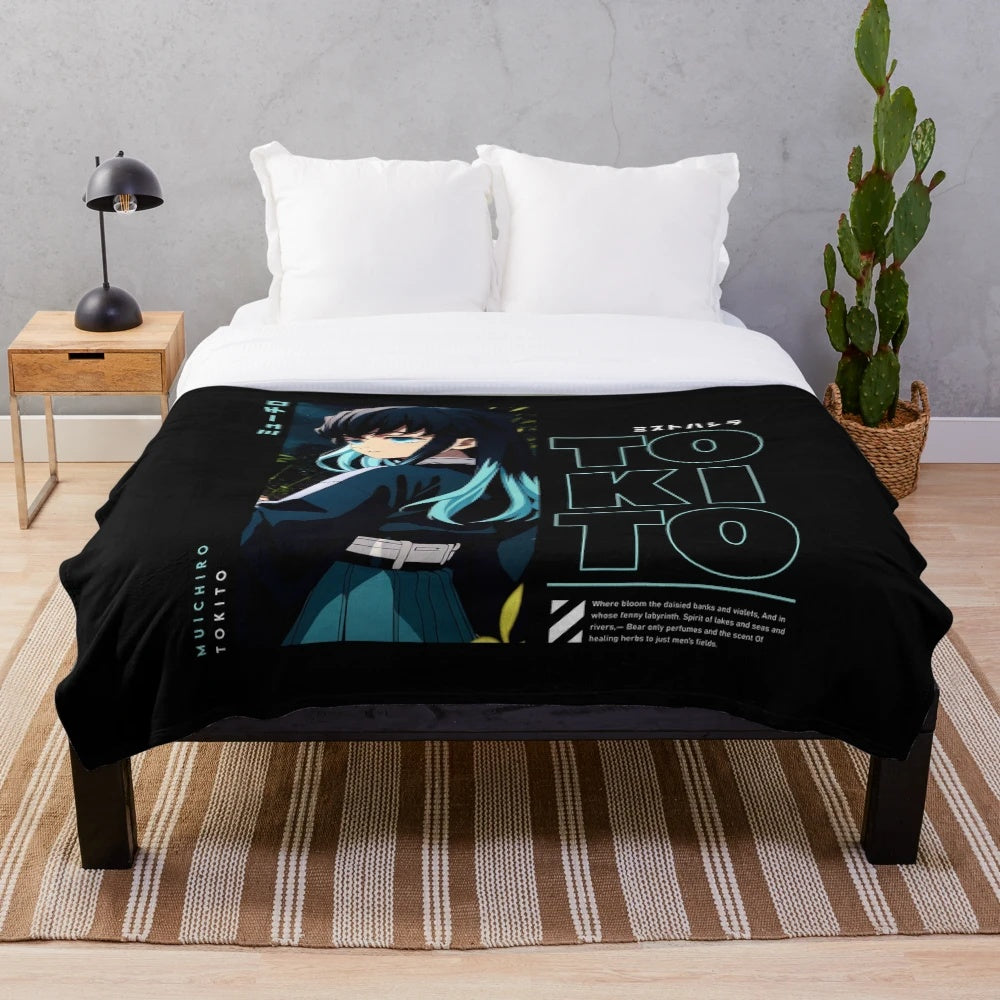 Muichiro Tokito inspired plush blanket with Demon Slayer anime design