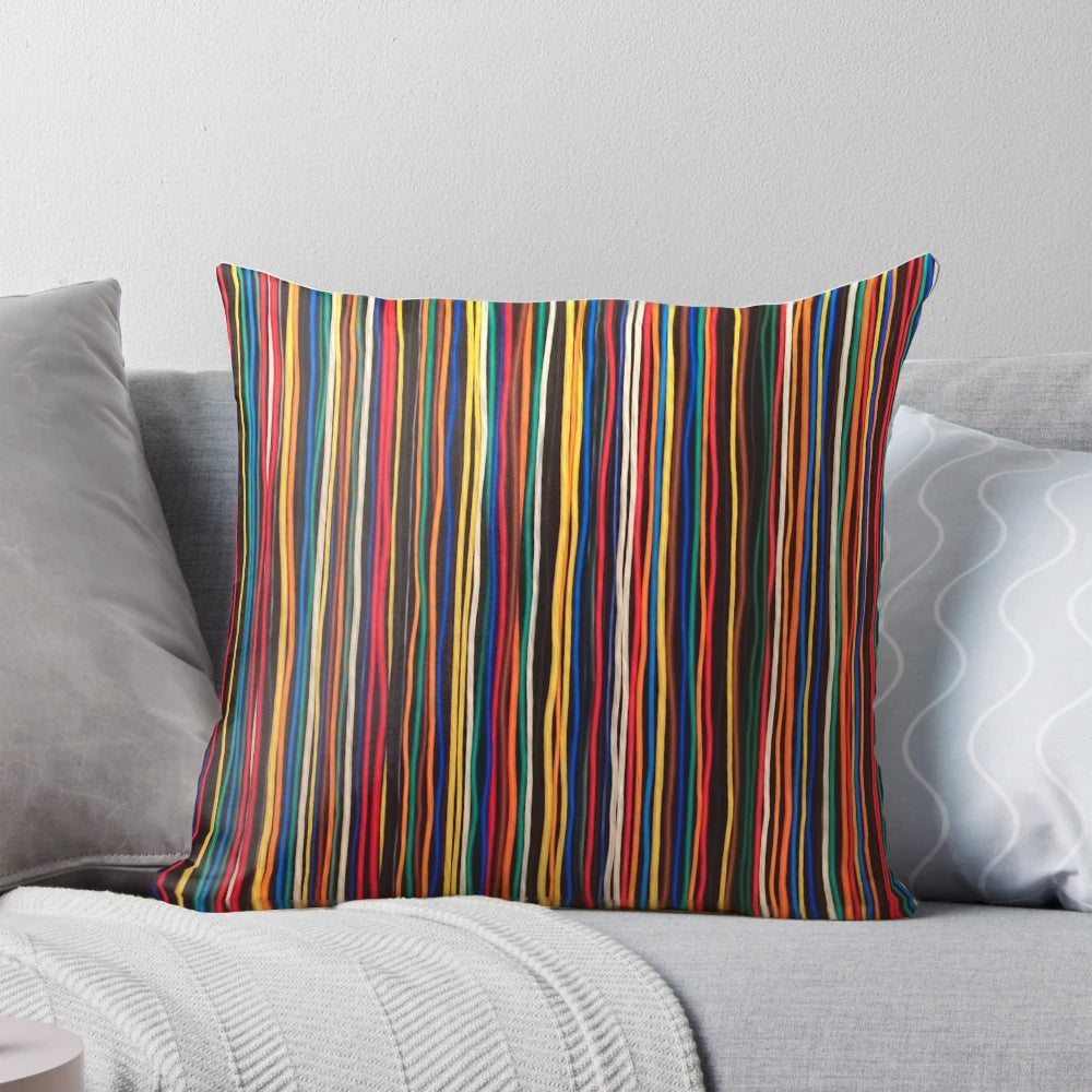 Multicolored abstract stripes design on a throw pillow