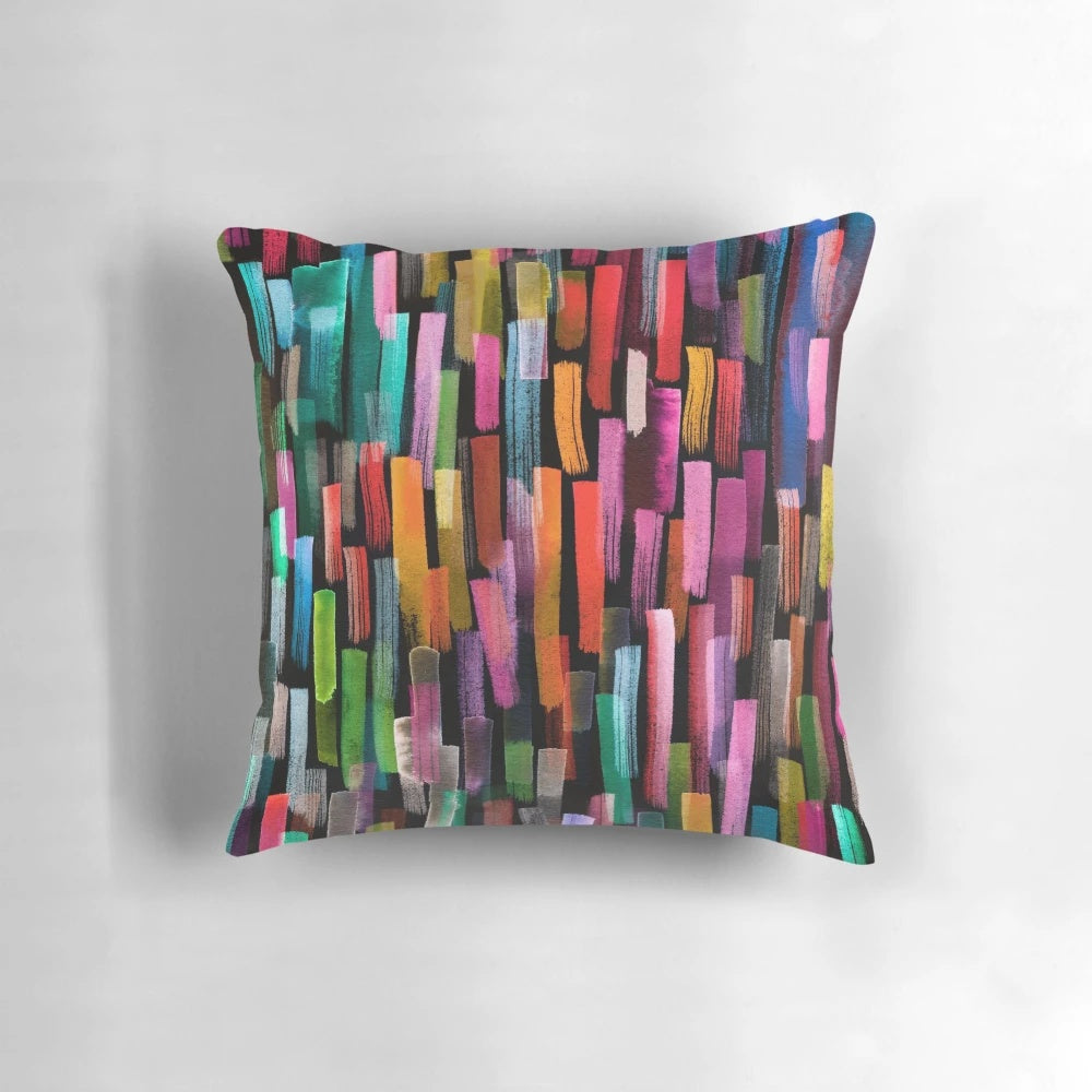 Multicolored watercolor stripes pattern decorative pillow with abstract geometric design