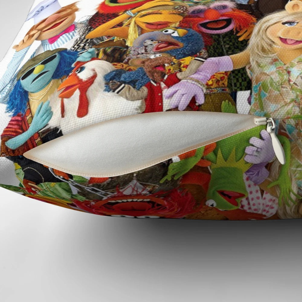 Muppets-inspired decorative pillow featuring colorful Muppet characters