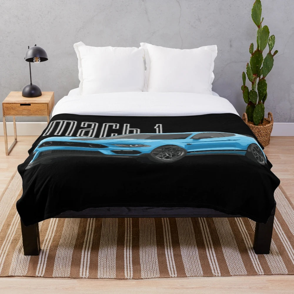 Mach 1 Mustang GT 5.0L V8 Grabber Blue Car Plush Blanket