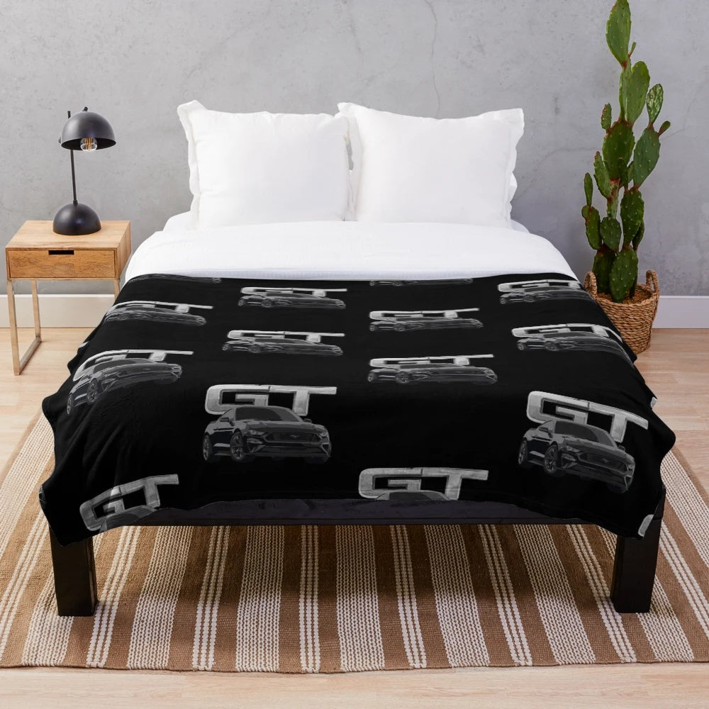 Mustang GT V8 inspired plush blanket in shadow black color