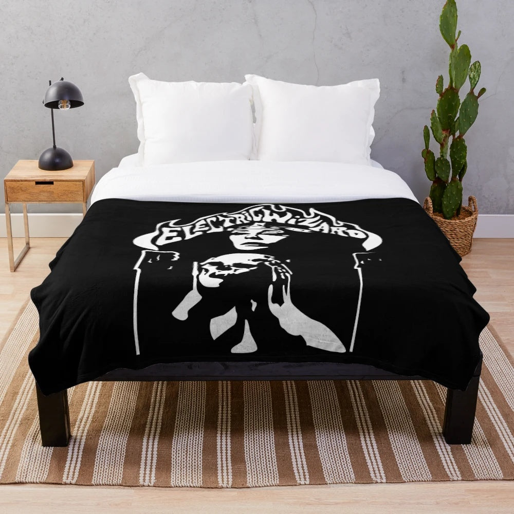 Electric Wizard inspired plush blanket with occult and metal graphics