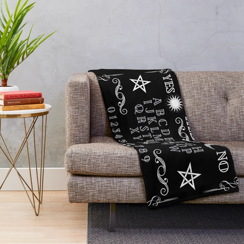 Ouija board plush blanket with gothic and occult design