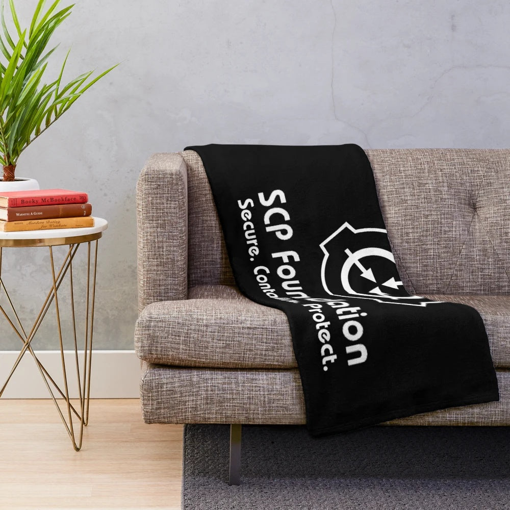 Plush blanket with SCP Foundation-inspired design