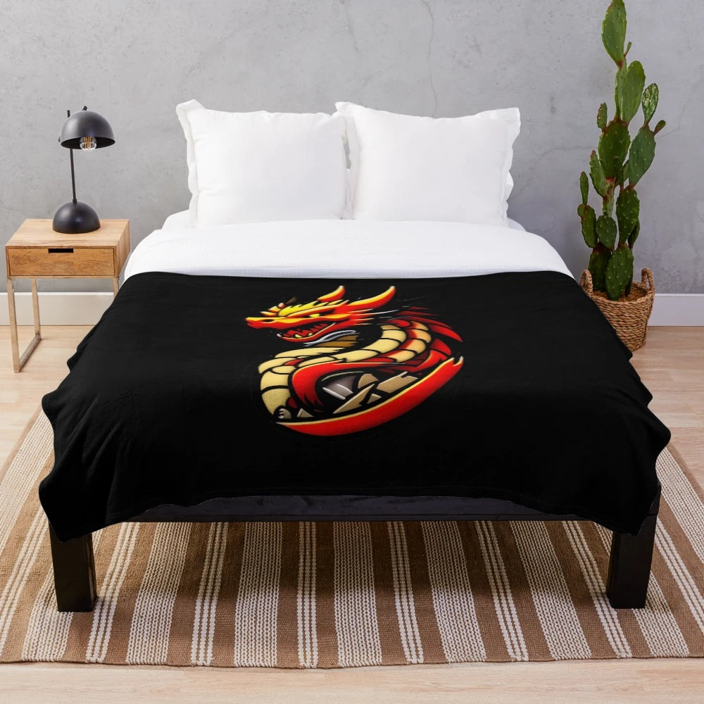 Cozy dragon-themed plush blanket with anime-style illustration of legendary creature