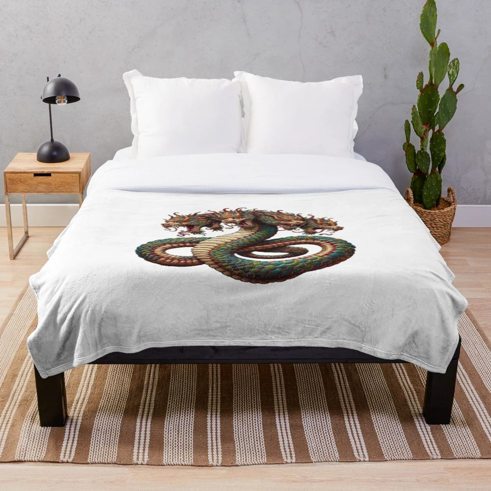 Mythical Hydra Plush Blanket with Embroidered Fantasy Design