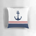Nautical anchor design pillow in navy blue, red, and white striped pattern