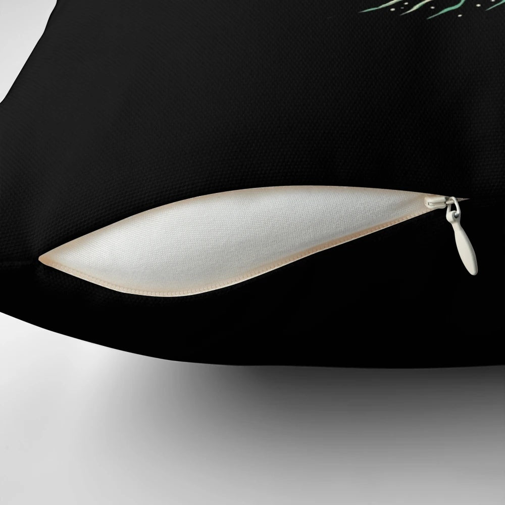 A fluffy, cat-shaped pillow featuring a Japanese-inspired wave design and sushi motif, perfect for adding a touch of whimsical style to any room.