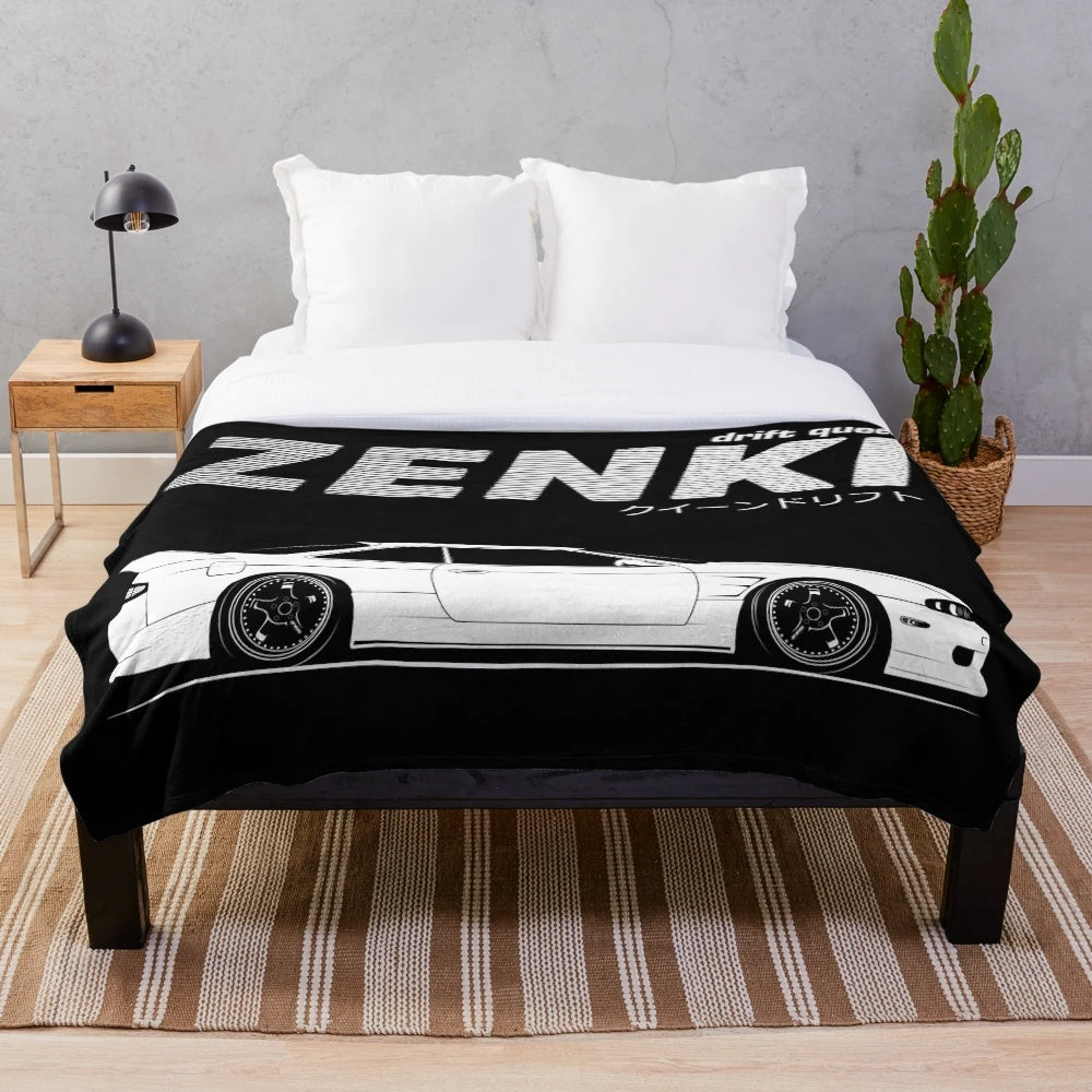 Nissan Silvia S14 inspired plush blanket with drift car design