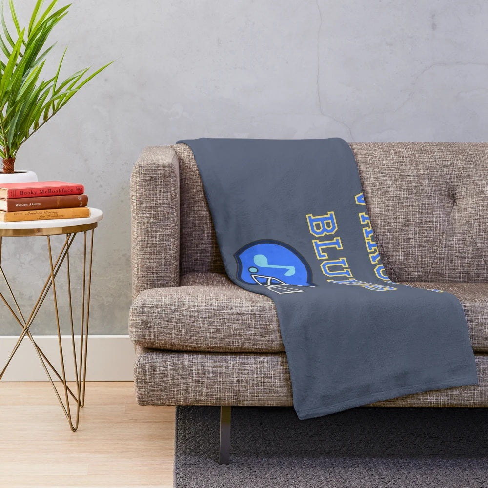 Plush blanket with varsity football and retro 90s design