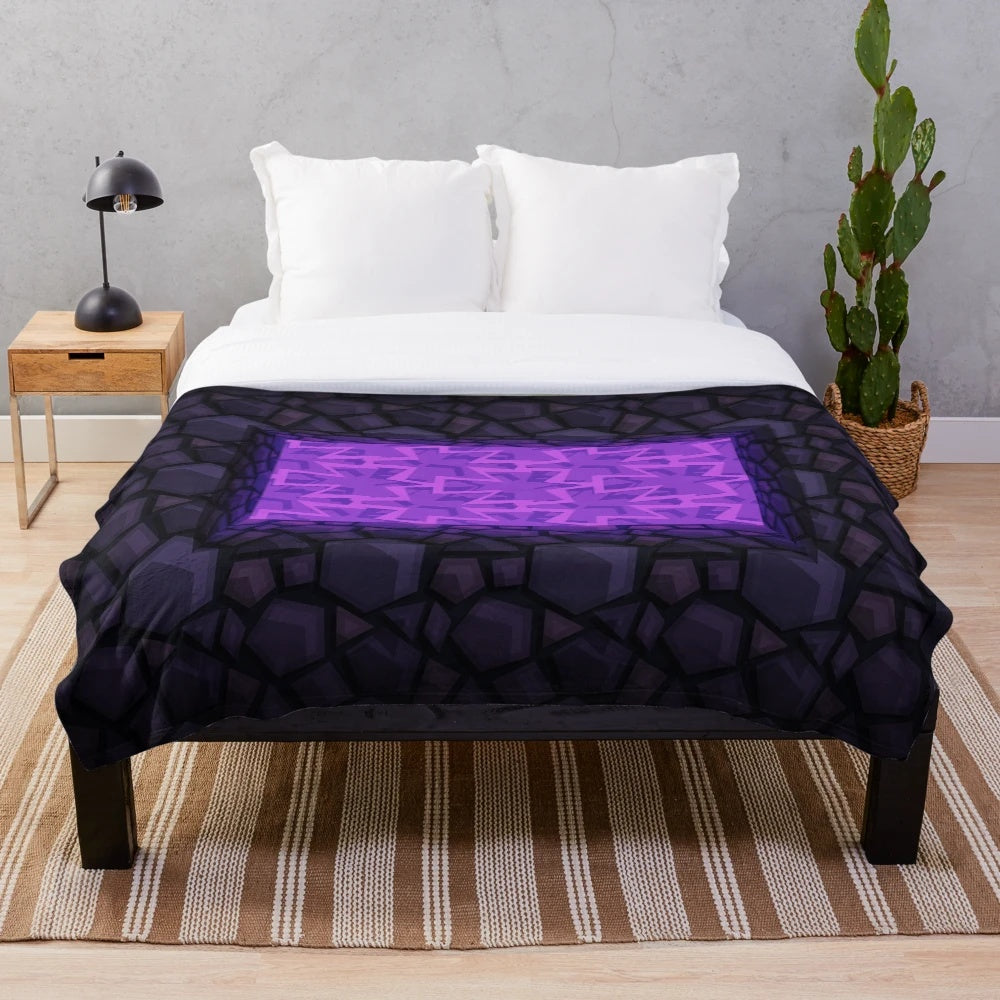 Obsidian Nether Portal Plush Blanket inspired by Minecraft