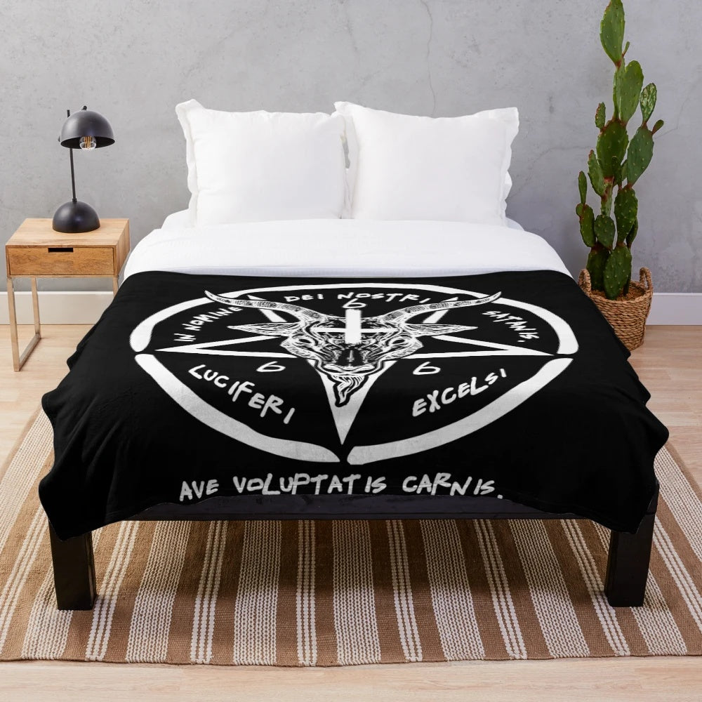 Occult plush blanket with baphomet and pentagram design