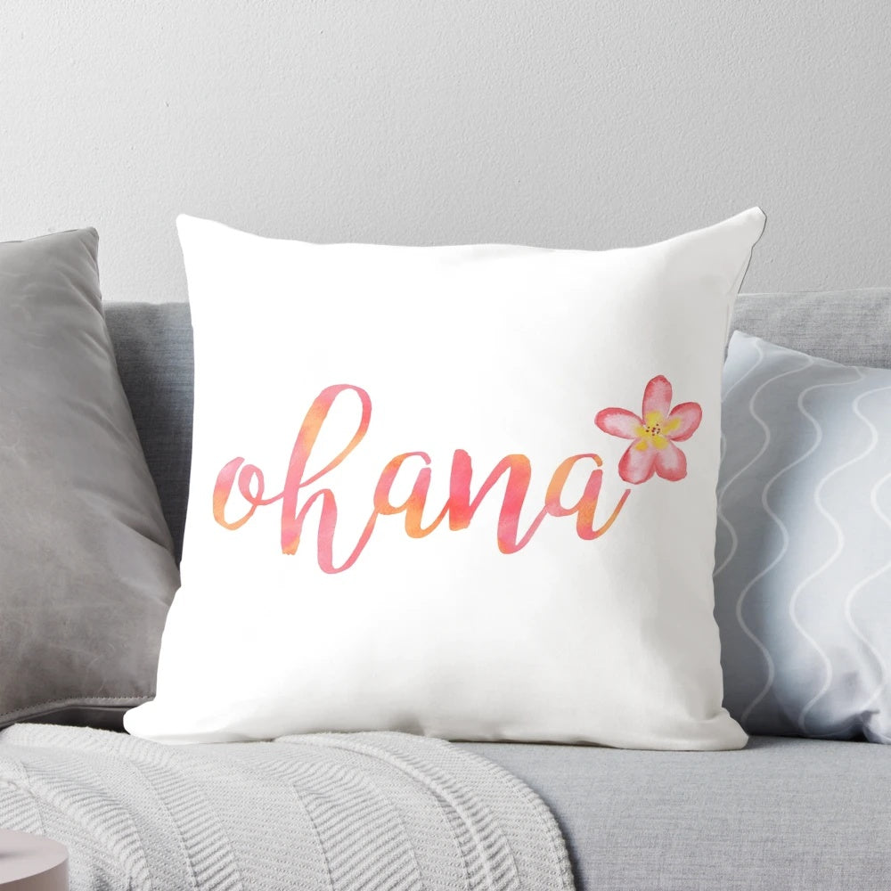 Ohana Hawaii Plumeria Watercolor Floral Pillow