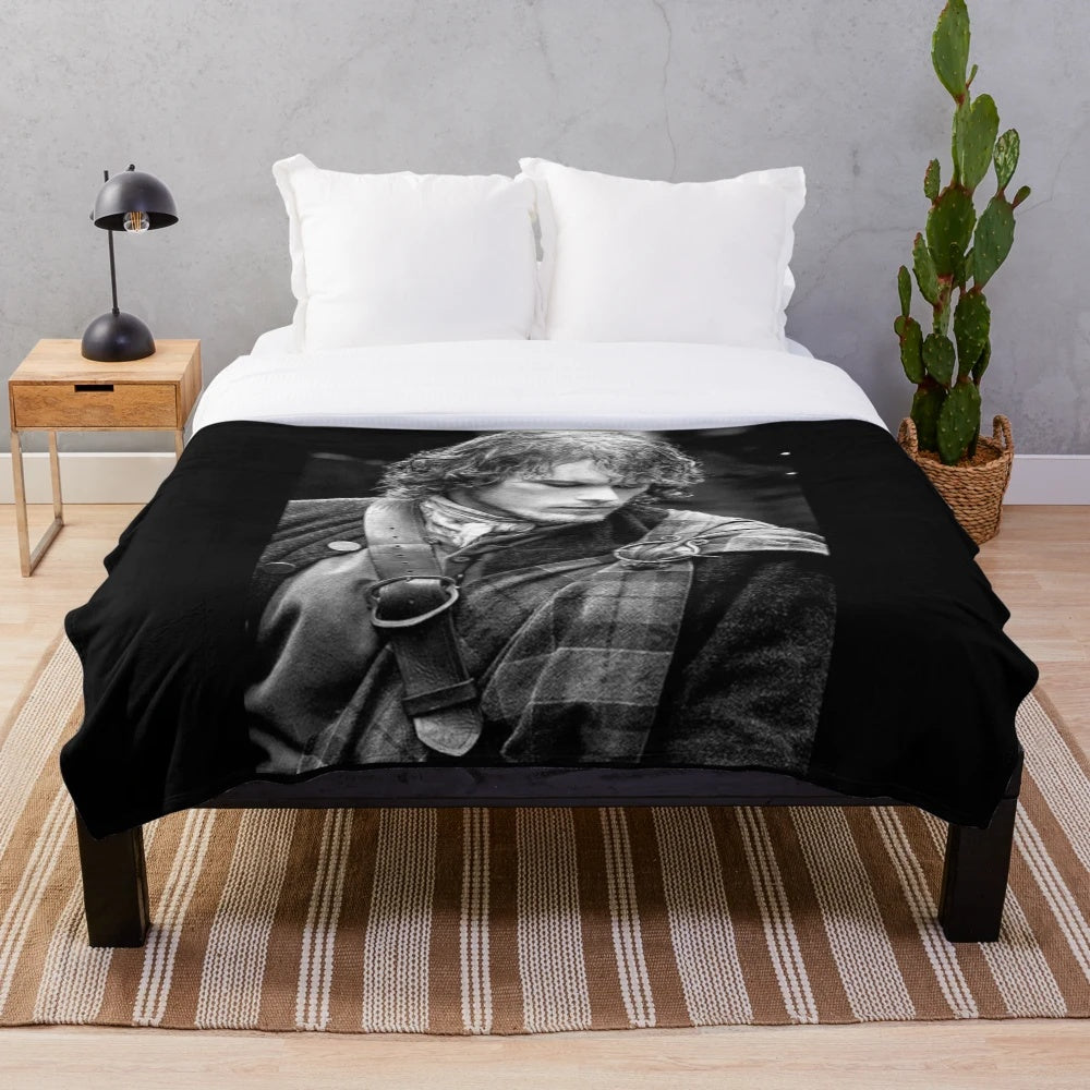 Outlander-inspired plush blanket featuring Jamie Fraser