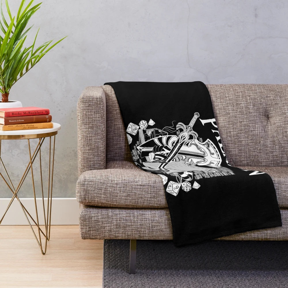 Paladin plush blanket with white text