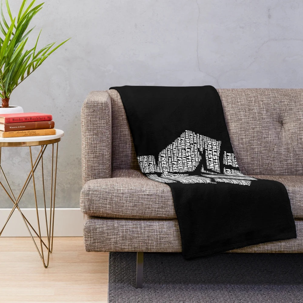 Palestine Solidarity Plush Blanket featuring the Palestinian flag and hashtags