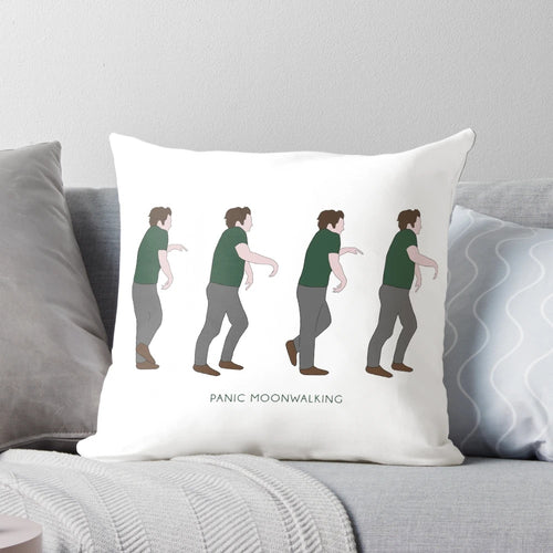 "New Girl panic moonwalking pillow featuring Nick Miller's famous dance move"
