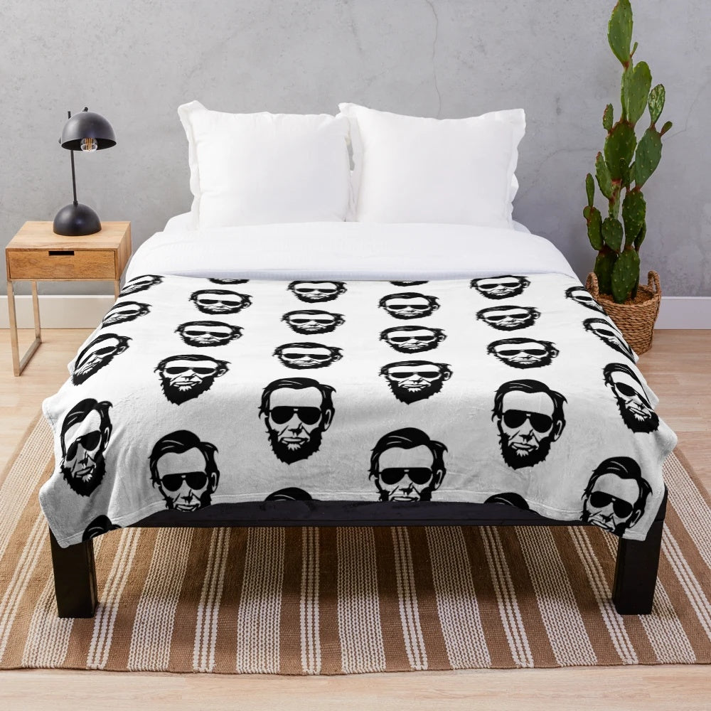 Patriotic plush blanket featuring a humorous image of Abraham Lincoln wearing sunglasses