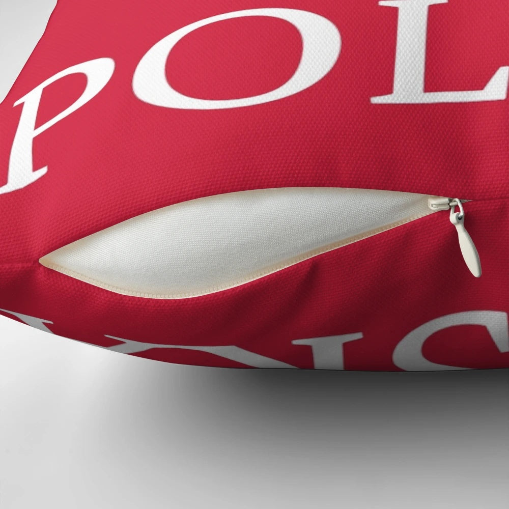 Patriotic Polish Polska flag printed on a decorative throw pillow