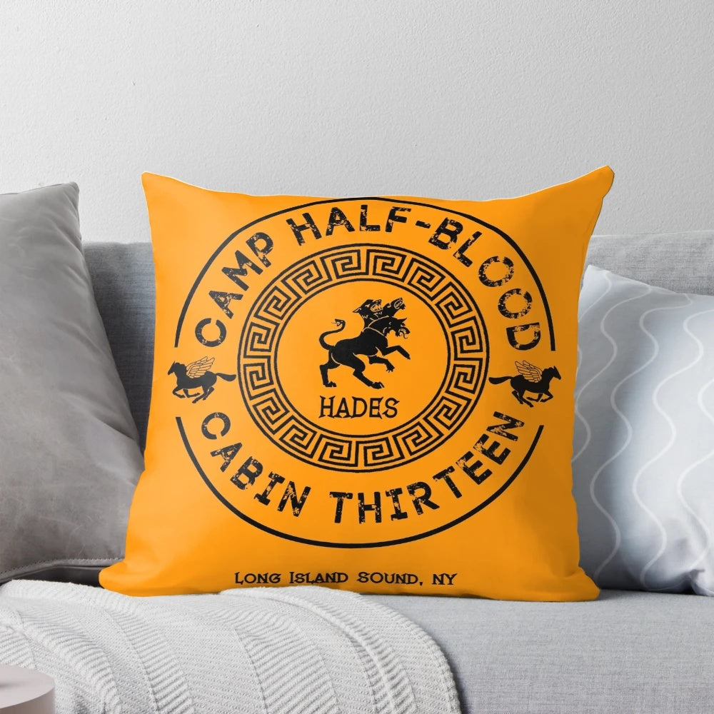 Soft, cozy pillow featuring the Cabin Thirteen logo and Hades design from the Percy Jackson series.