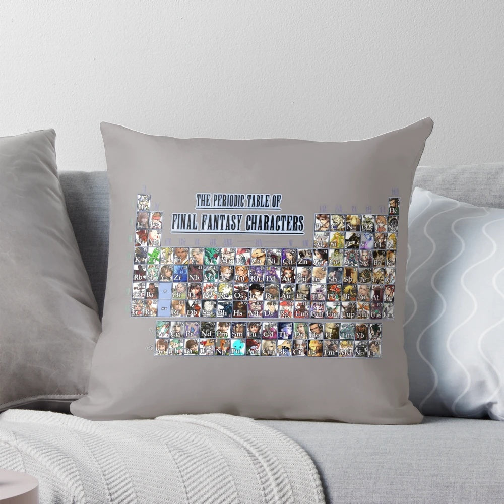 Periodic table-inspired pillow featuring all the iconic characters from the Final Fantasy video game series.