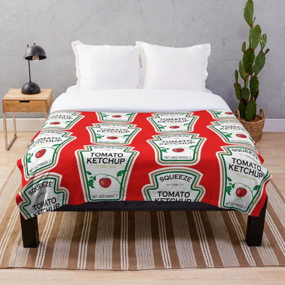 Personalized ketchup-inspired plush blanket with customizable design