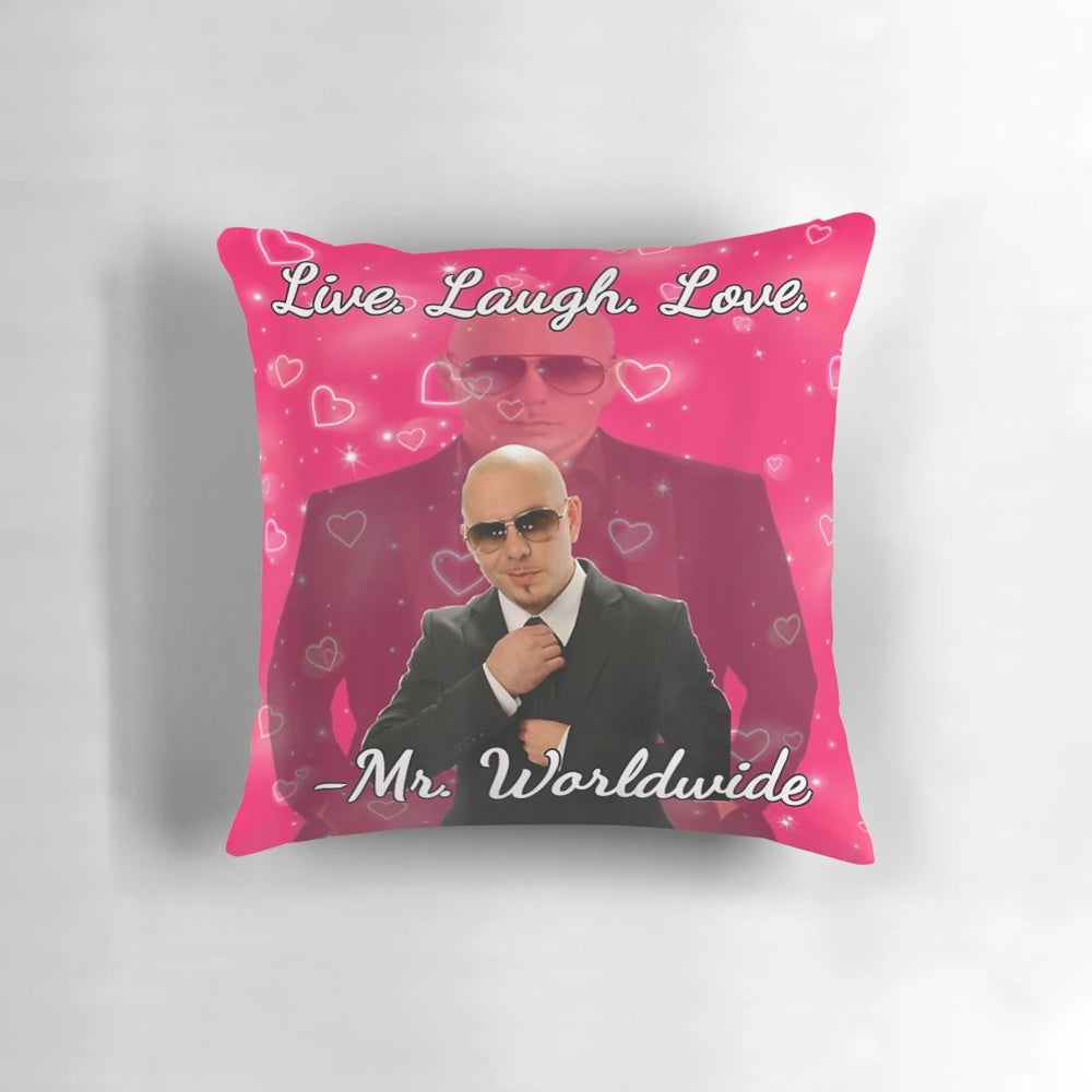 Vintage-style Pitbull Mr Worldwide themed Valentine's Day pillow