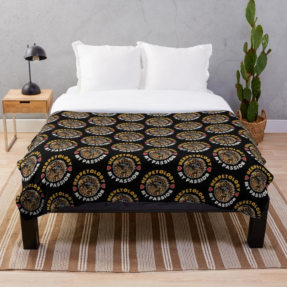Plush blanket for reptile lovers with herpetology design