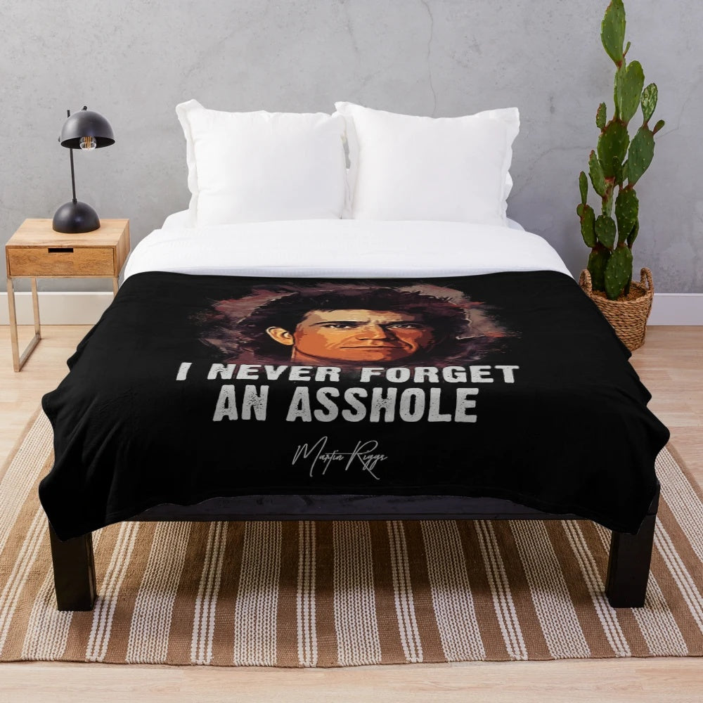Plush blanket inspired by Mel Gibson's Martin Riggs character from the Lethal Weapon movies