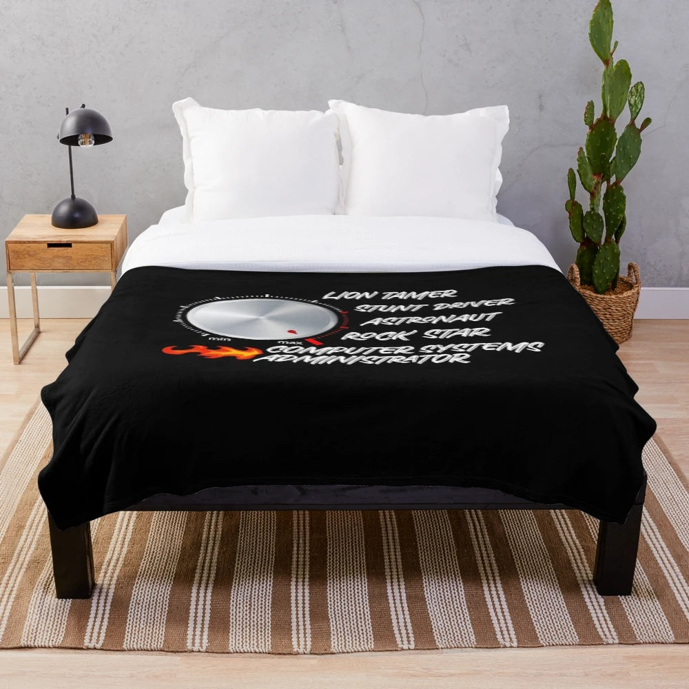Plush blanket featuring a graphic design for computer systems administrators