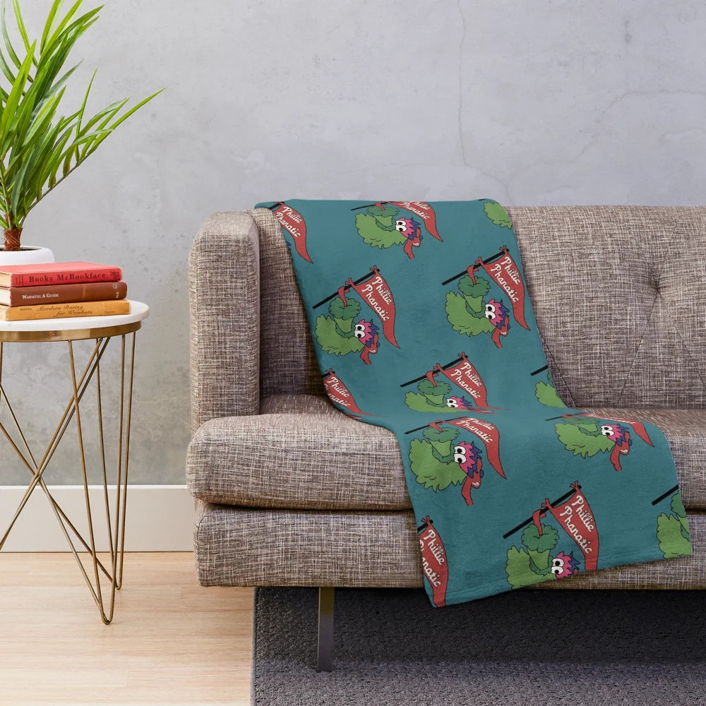Plush Philadelphia Sports Blanket with Phillie Phanatic Design