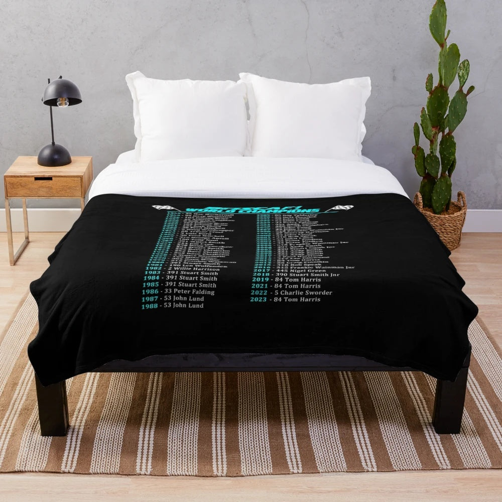 Plush stockcar racing throw blanket featuring the Brisca racing design