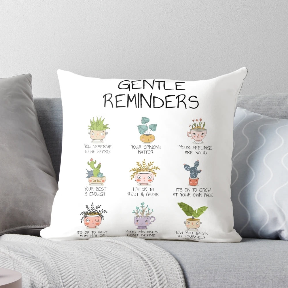 Gentle Reminders Positive Affirmations Pillow for Mental Health and Wellbeing