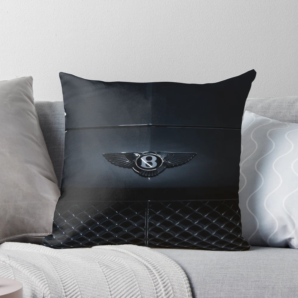 Decorative Bentley-themed pillow with automotive design