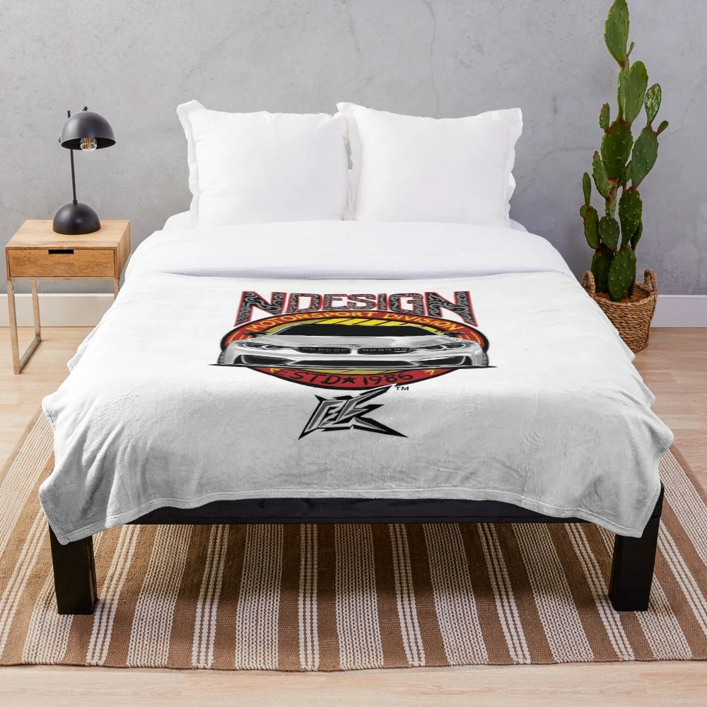 Premium white plush blanket featuring a luxury German sports car design