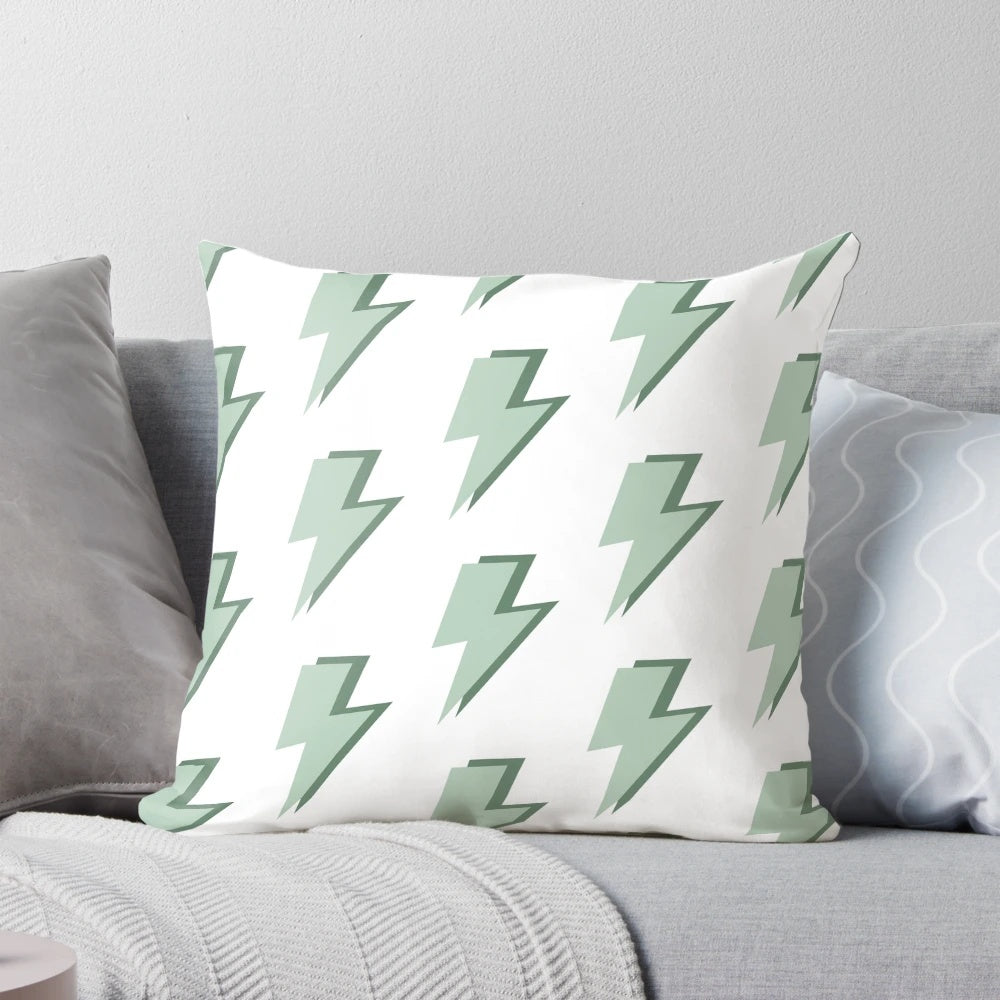Sage and olive green preppy lightning bolt pillow