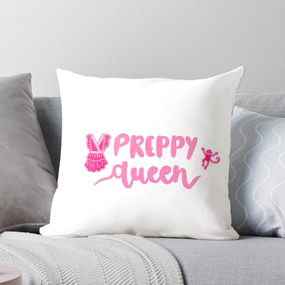 Soft and plush pink preppy pillow featuring a roller rabbit and monkey print design, perfect for a cozy cottage core aesthetic.
