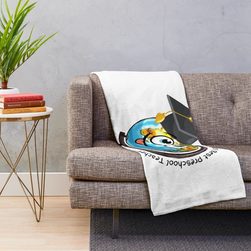 Preschool teacher plush blanket with a "Worlds Best Preschool Teacher" quote