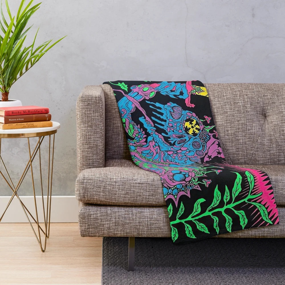 Soft, cozy plush blanket featuring a vintage-inspired psychedelic design inspired by the band King Gizzard and the Lizard Wizard