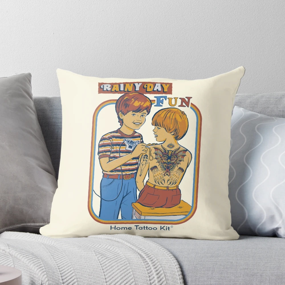 Rainy Day Fun Vintage Tattoo Throw Pillow