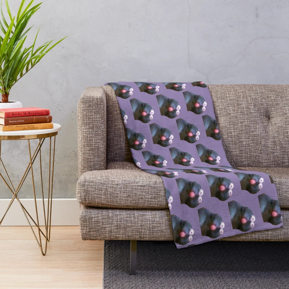 Remy the Rat from Ratatouille inspired plush blanket with transparent puke design