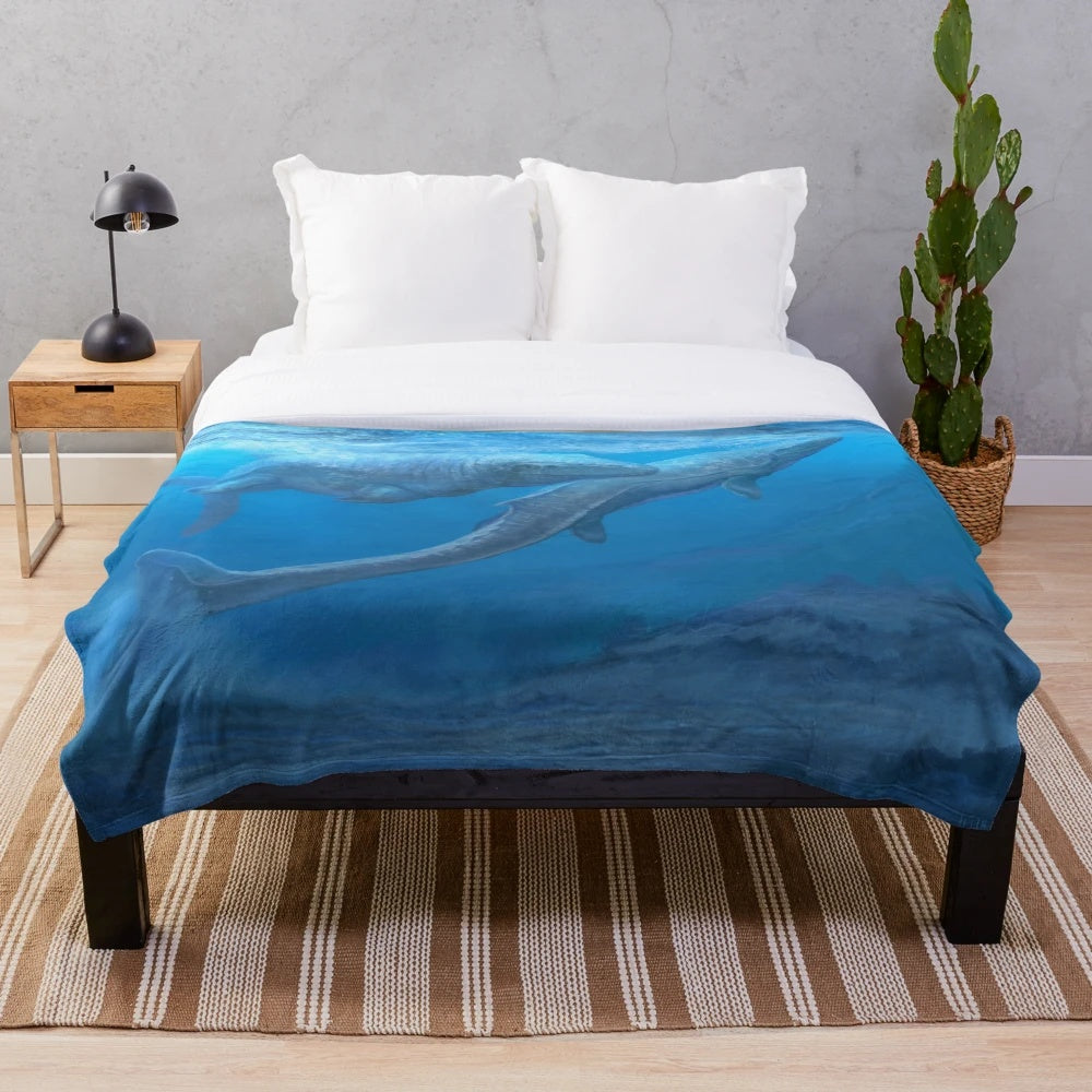 Mosasaurus hoffmanni plush blanket featuring the prehistoric marine reptile